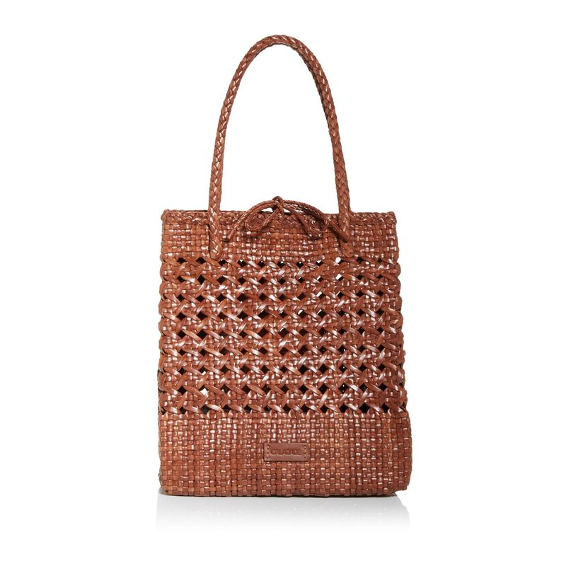 Calajade Women's Brown Canvas Woven Double Flat Strap Shoulder Bag
